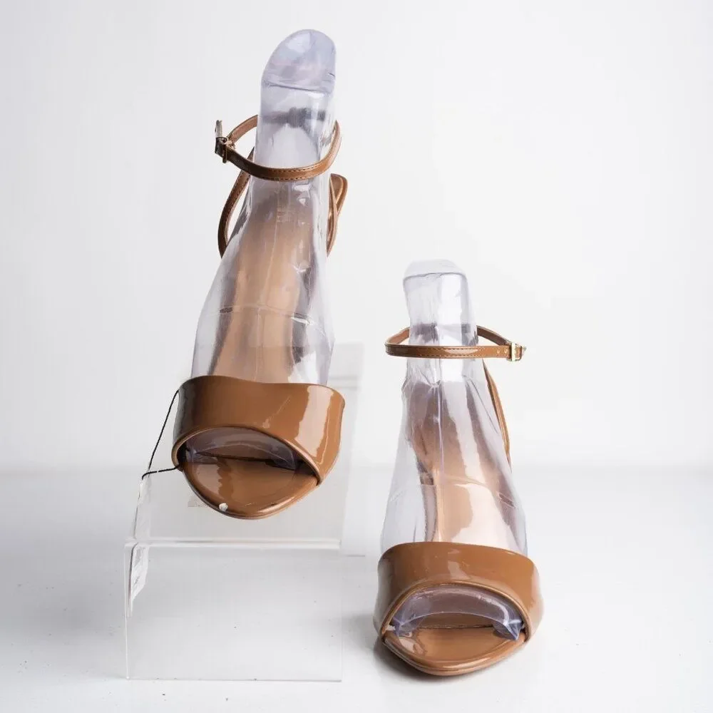 Zara Womens Glossy Mule Strappy Heels Brown US 7.5 EU 38 New with Defects - Picture 4 of 9